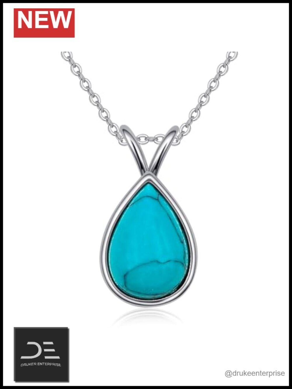 Genuine Turquoise Necklace S925 Sterling Silver Teardrop Pendant Jewelry Gift